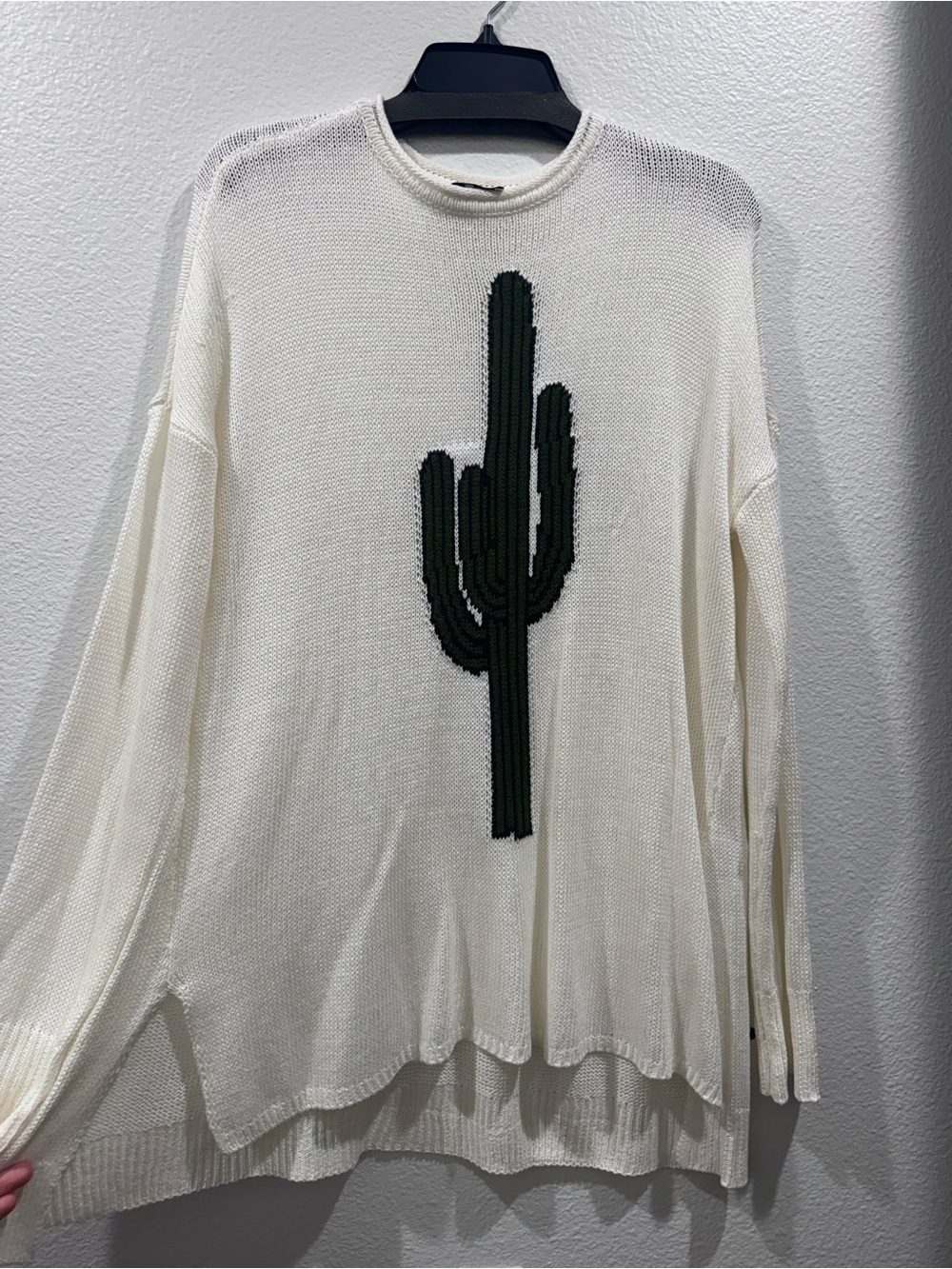 Show Me Your MuMu Cream Knit Sweater with Dark Green Cactus